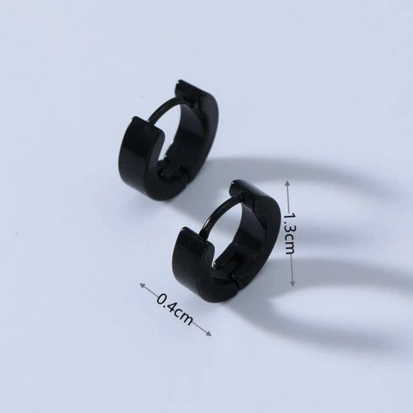 Stainless Steel Hoop Stud Earring Black Women Men - Picture 3 of 4
